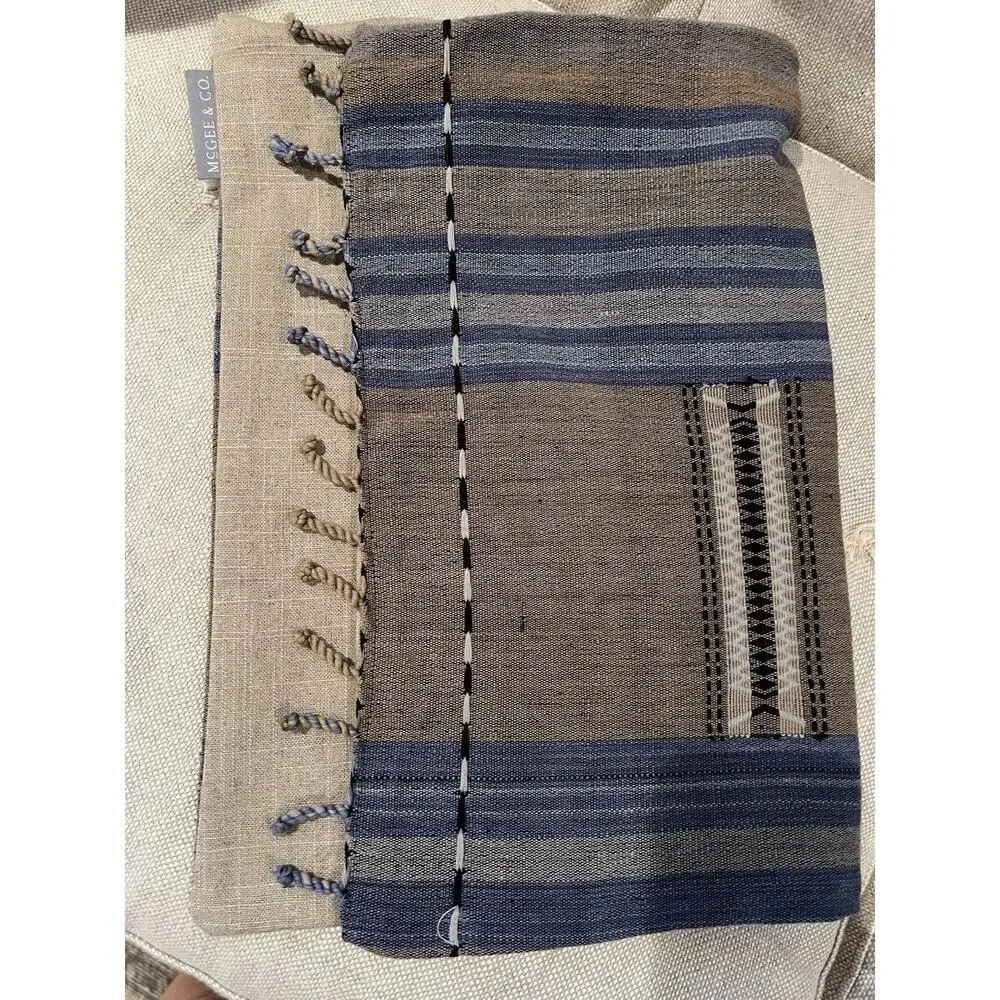 New McGee & Co Linen Blend Accent Pillow Cover Beige Blue Tan Textured